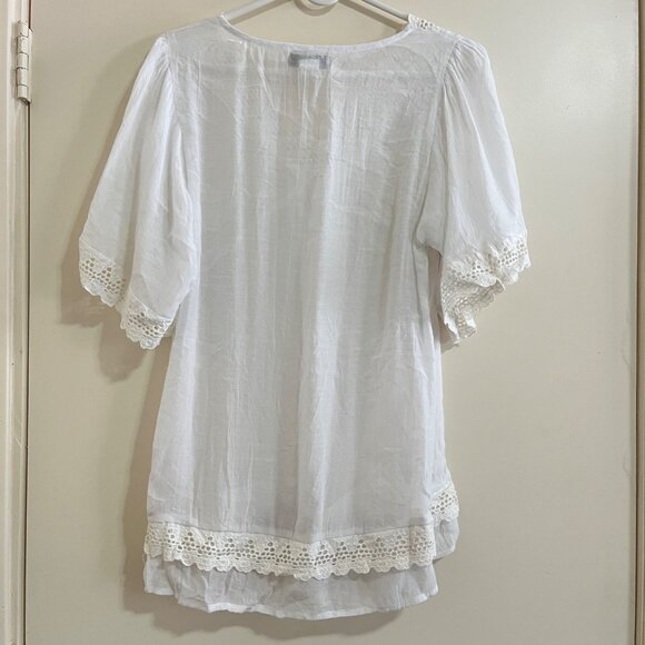 Y2K Babydoll Womens White Crochet Top Sz S Fairy Cottage Boho Peasant Coastal - Picture 2 of 7